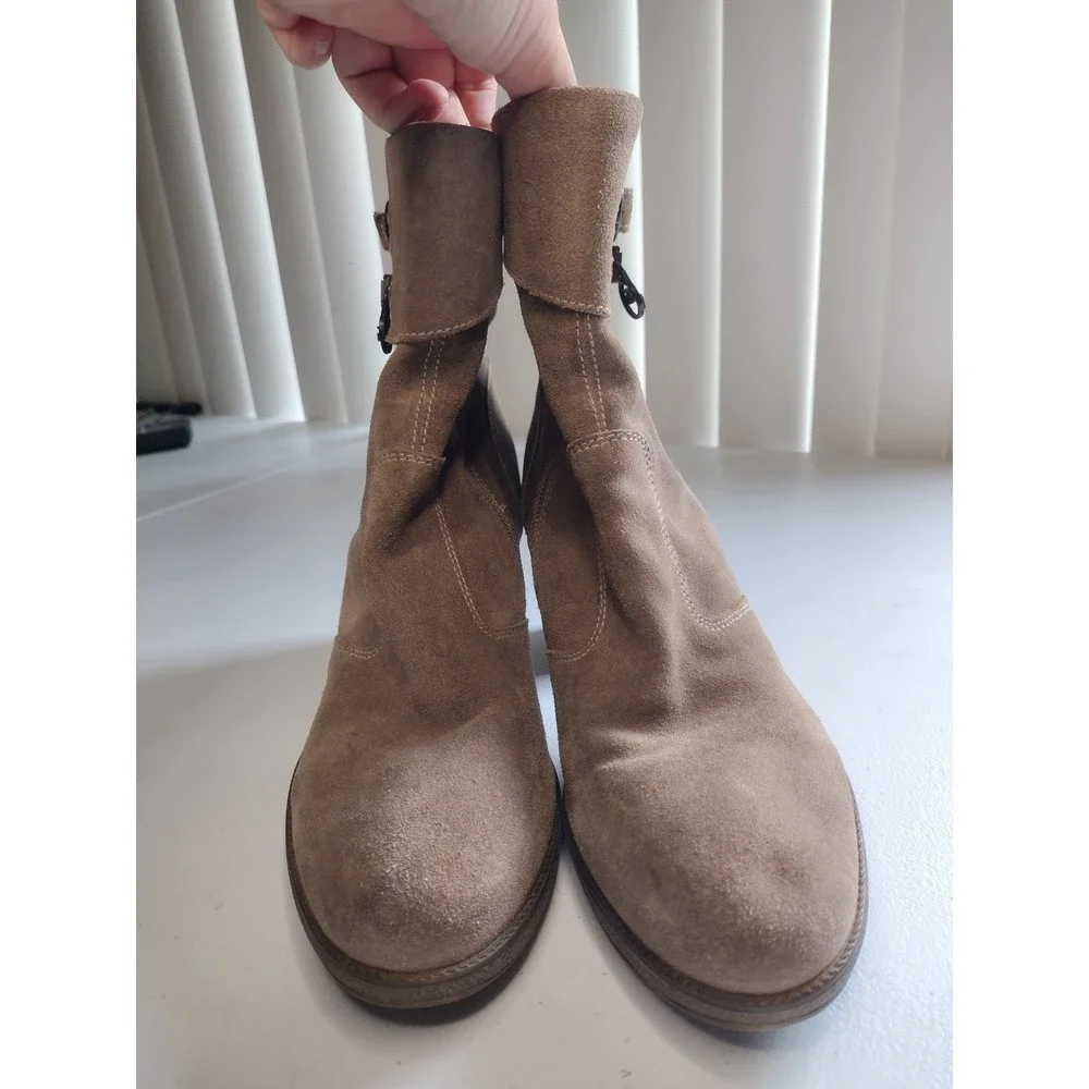 Nero Giardini Taupe Suede Italian Ankle Boots Block Heel Buckle EU 40 US 9.5-10